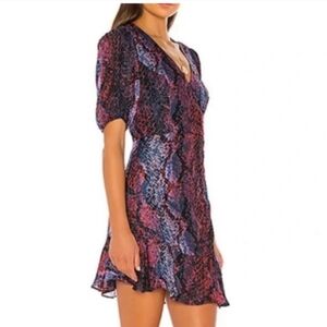 Parker NY Serpentina Mini Dress Short Sleeve Ruffle XS 0 Surplice V Neck --READ!